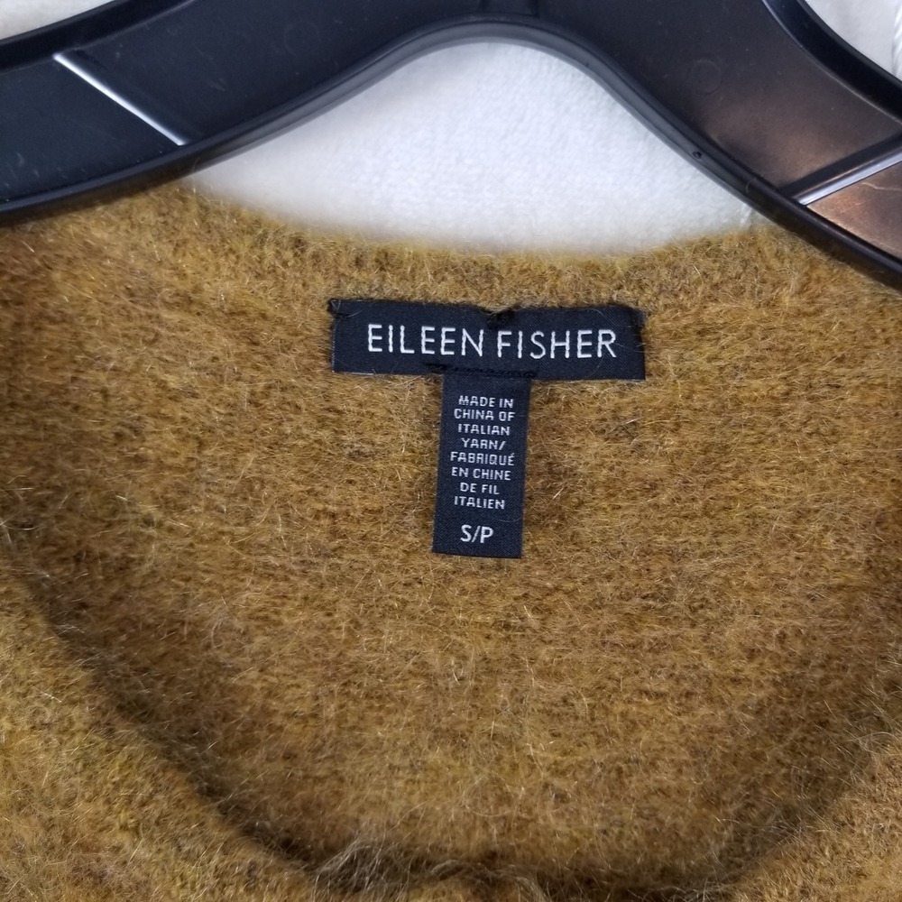 Eileen Fisher Mohair Wool Blend Long Cardigan Sweater Mustard Yellow Ochre Small - Picture 4 of 7